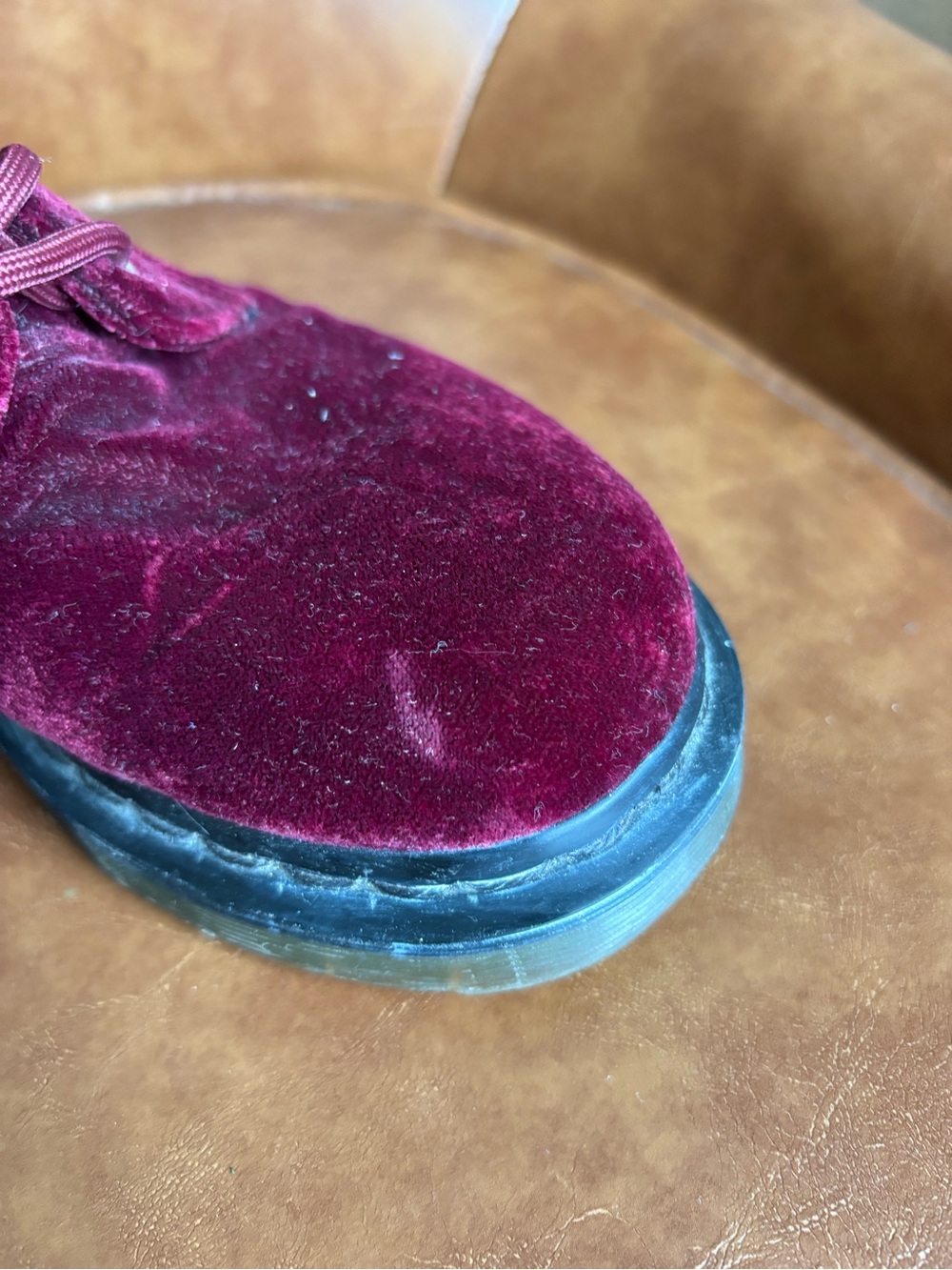 Dr Martens Page Cherry Red Velvet 8 Eye Lace Up Combat Boots US 7 EU 38 - Picture 9 of 9